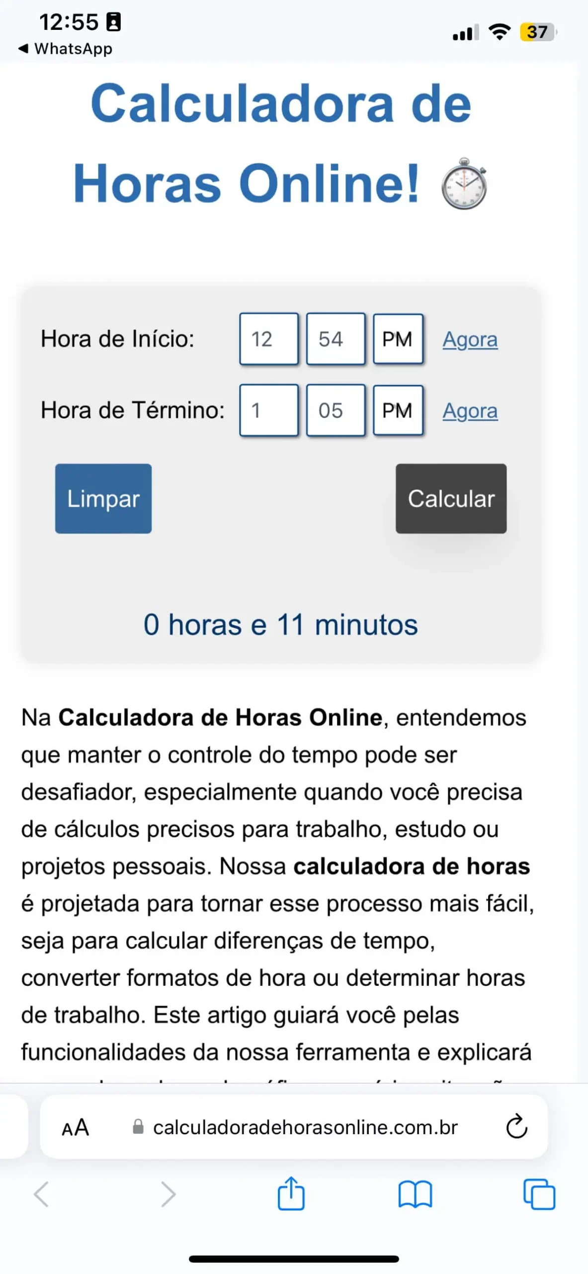 Calculadora de Horas   Calculadora em Horas   Contador Horas